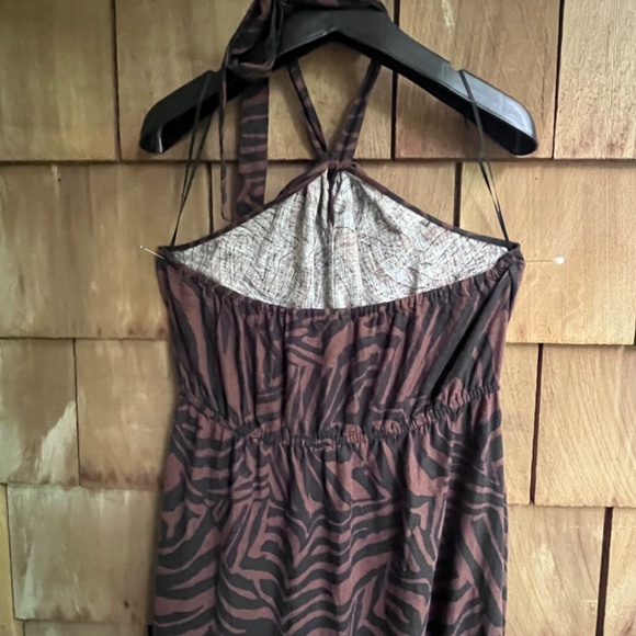 Animal Print Linen Halter Maxi Dress Black Brown - Picture 8 of 13